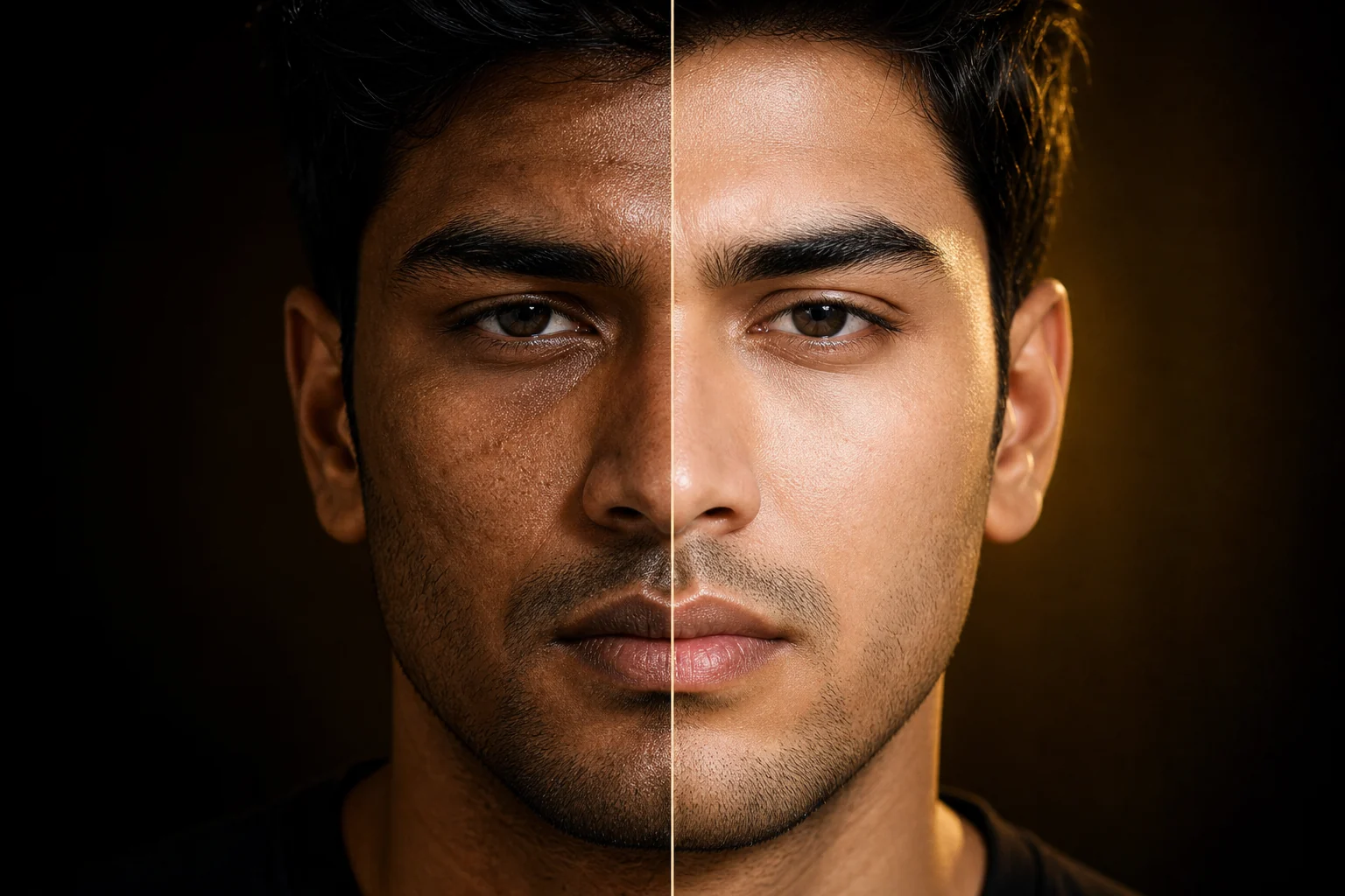 Men's skin freshness comparison concept